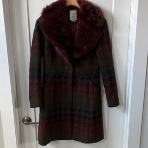 Anthropologie Elevenses Burgundy and Brown Lady Coat